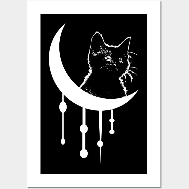 Cat and dripping moon Wall Art by MysticMoonVibes